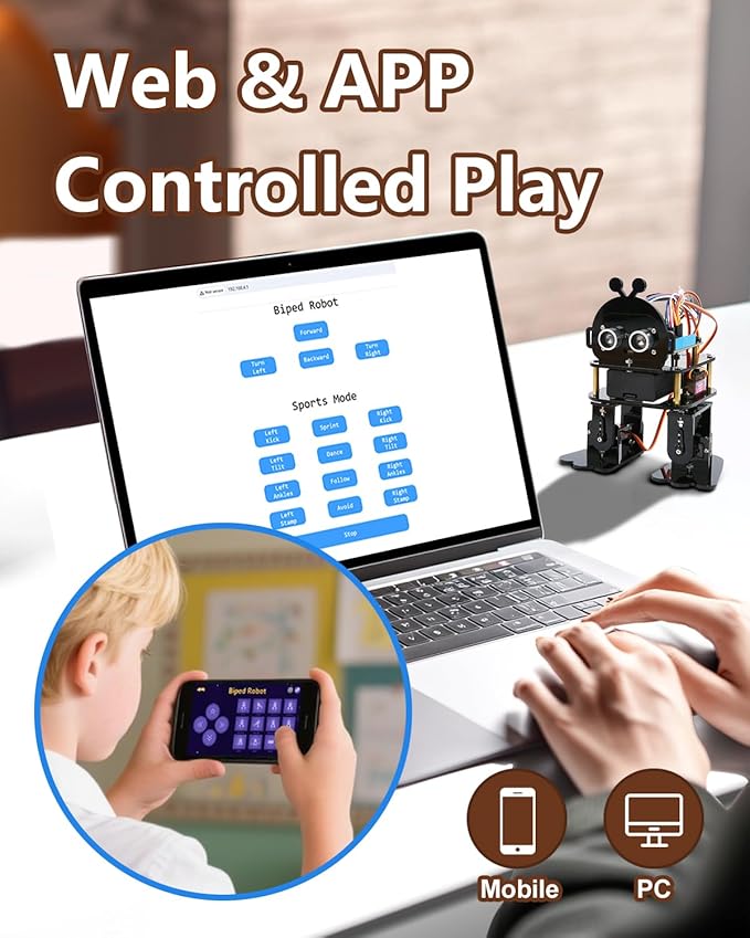 Biped Robot Kit STEM Toys Science Kit for Kids, Bionic Bipedal Robotics Programmable Coding Crafts Set for Arduino ESP32, Birthday Gift for Age 8-12 Boys Girls Teens
