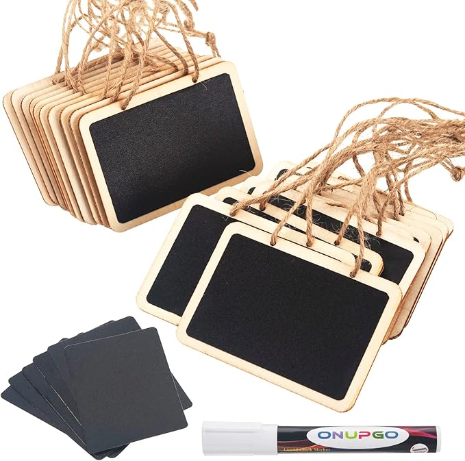 ONUPGO Mini Erasable Chalkboards, 20 Pack Wooden Hanging Labels, Price & Message Tags, Party Event Decorations