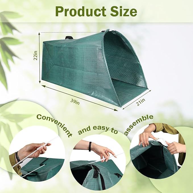 Leaf collector,Heavy leaf pick up tools,Foldable yard waste bag,Large Yard Dustpan-Type Leaf Bags,Reusable Lawn and Leaf Garden Bag with Reinforced Carry Handles (200L)