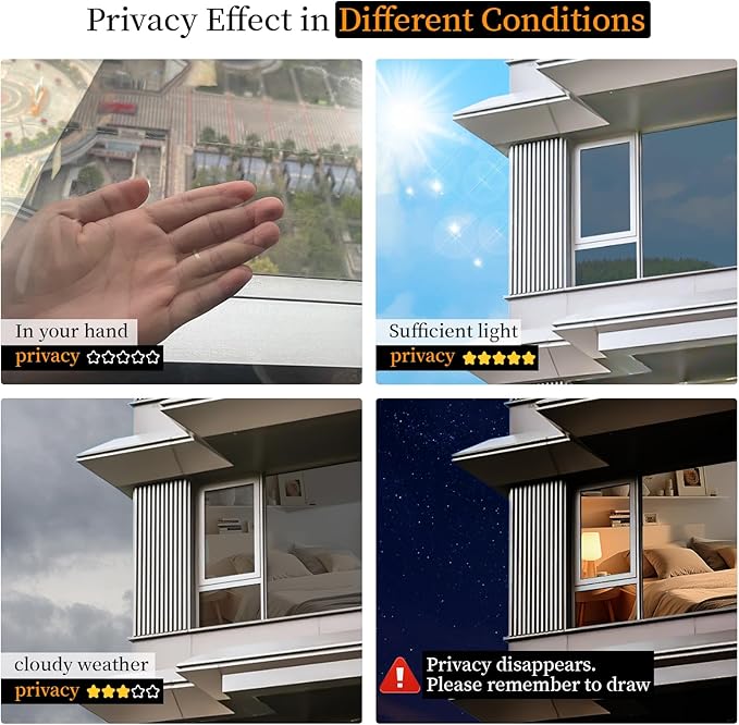 Niviy One Way Window Privacy Film with Installation Tools, Window Tint for Home, Mirror Window Film See Out Not in for Home Office, Black Silver, 17.5 Inch X 78.7 Inch