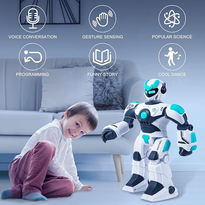 RC Robot Toy for Kids Remote Control Robot Toy, Smart Gesture Sensing Rechargeable & Programmable Robot Walking Dancing Singing Chirstmas Gift for 3-15 Years Old Boys Girls