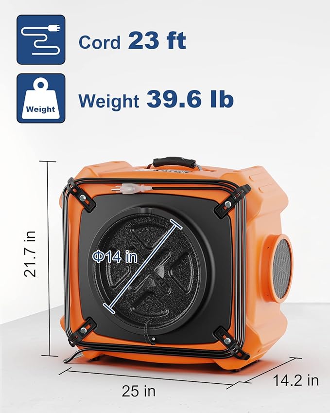 ALORAIR PureAiro HEPA Max 970 industrial Air Scrubber, 3-Stage Filtration System, GFCI Outlet, Negative Air Scrubber Water Damage Restoration Interior Decoration