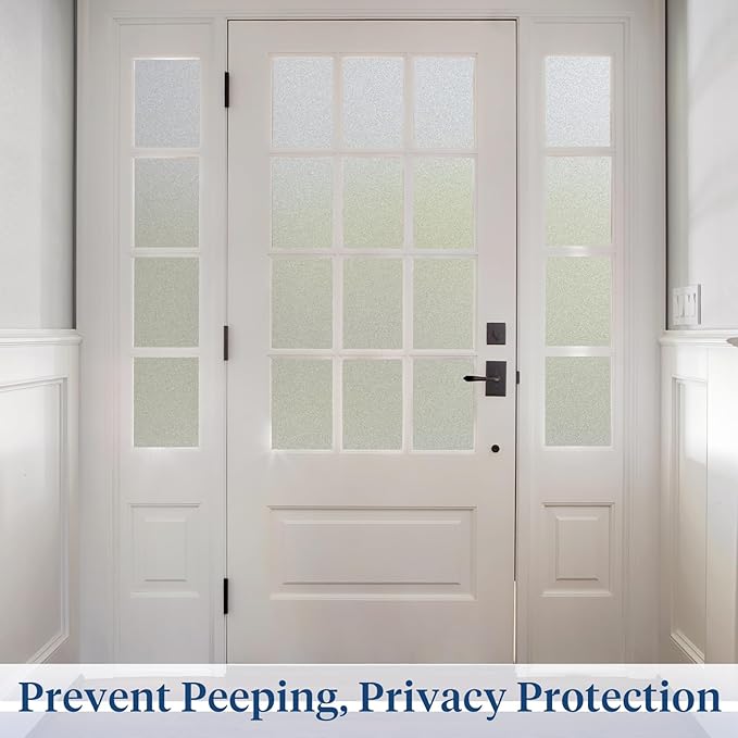 Haton Window Privacy Film Frosted Glass for Bathroom, Static Cling UV Sun Blocking Window Clings, Opaque Decorative Coverings Removable Sticker Heat Control Tint for Home Door, Pure 35.4" x 118.1"