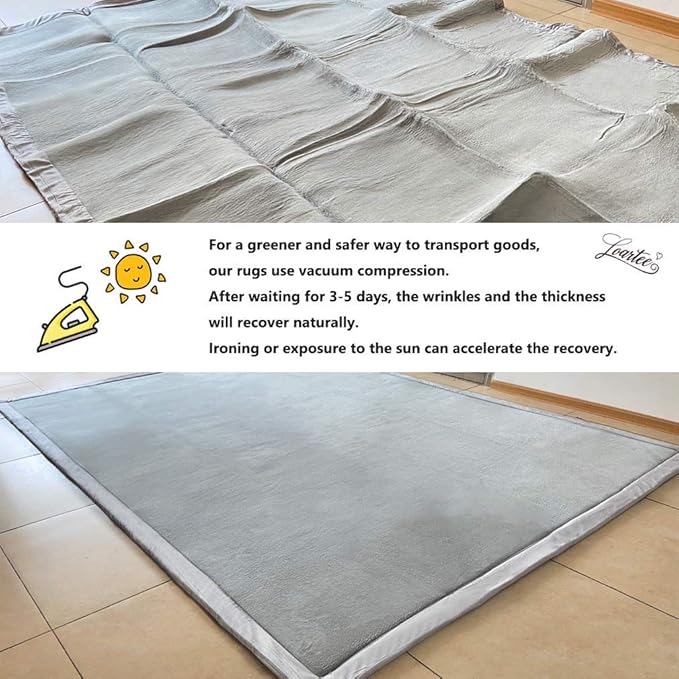 Loartee Coral Velvet Crawling Rugs & Play Mat (6'8"x 6'8", Gray) for Toddler Children & Yoga Exercise