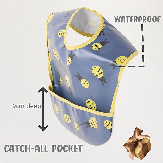 Baby bibs Waterproof Toddler bib - Feeding bib with Pocket for Infant Boy Girl Washable 6-36M