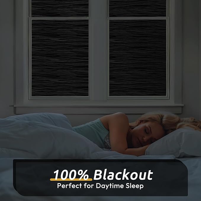rabbitgoo Blackout Window Film, Sun Light Blocking Window Black Out Cover for UV Reduction, Removable Tint Room Darken Heat Control Frosted Glass Sticker for Home, Black, 11.8 x 78.7 Inches