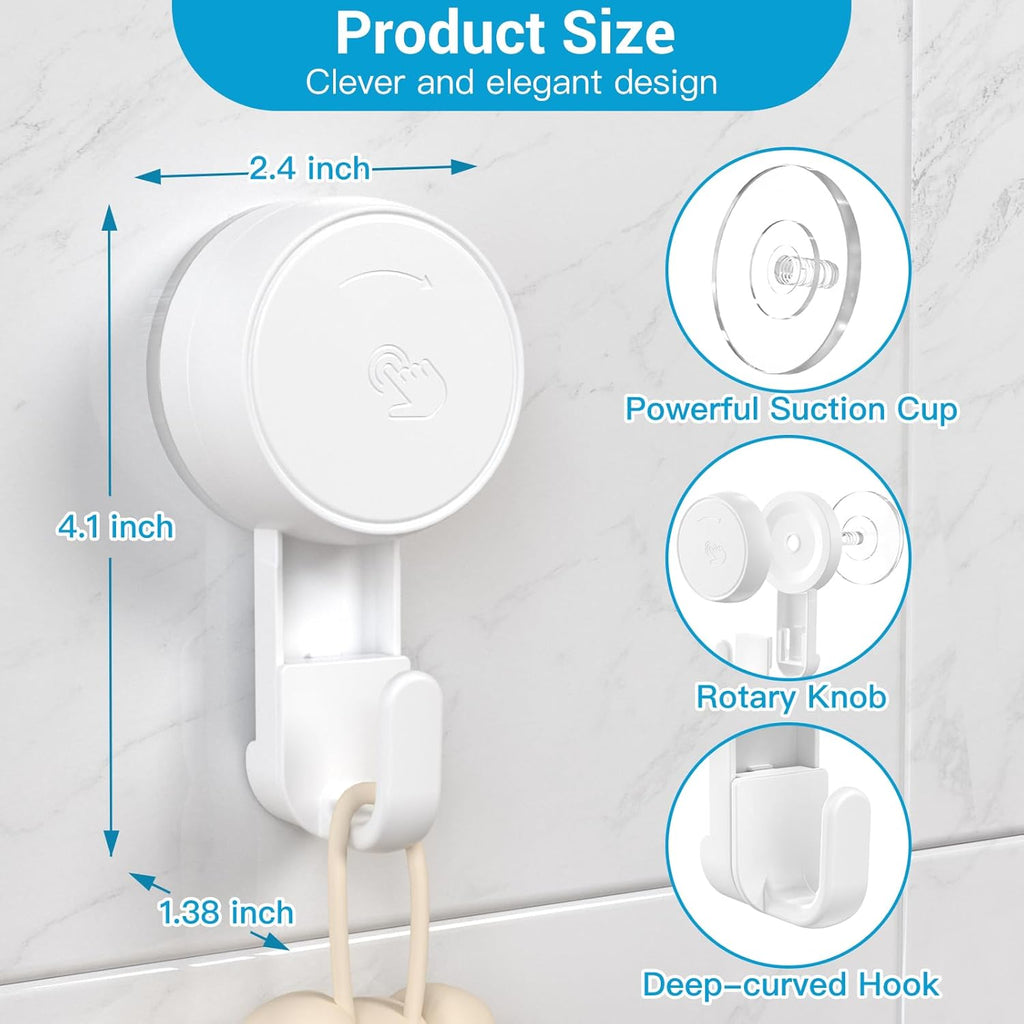 LUXEAR Suction Hooks Powerful Vacuum Suction Shower Hook- Heavy Duty Hangers Waterproof Wall Hooks for Bathroom Kitchen Towel, Robe, Loofah Removable and Reusable Hooks for Bags Coat (2 Pack)