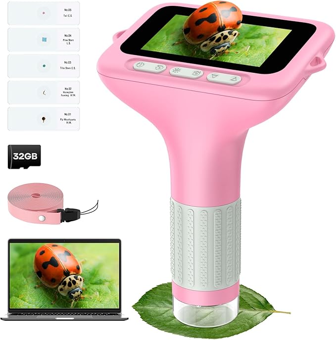 3" Screen Digital Microscope for Kids: 1000X Rechargeable Mini Pocket Portable Miniscope Magnifying Glass 4K Coin Jewelry Loupe Edu Science STEM Toy Xmas Gift 4-12 Boys Girls