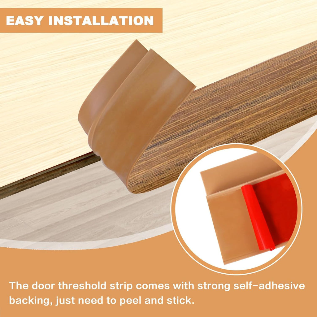 Vinyl Door Threshold Flooring Transition Strip Self Adhesive Carpet Edging Strip for Laminate Doorway Edge Threshold from 3/5" to 4/5" (Light Brown Wood Grain, 3.3 Ft)