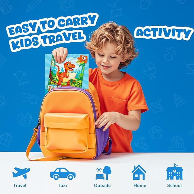Magnetic Jigsaw Puzzles for Toddlers Kids 3-8 Boys,(3 36-Pieces) Travel Puzzles Toys for Kids Ages 4-6,Take-Along Car Airplane Road Trip Activities Game for 3 4 5 6 7 8 Year Old Birthday Gift