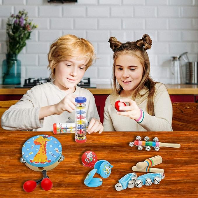Kids Musical Instruments Toys Set: Baby Music Toys Montessori Percussion for Toddlers - Preschool Educational Musical Toys Set for Boys and Girls with Storage Bag (Blue)