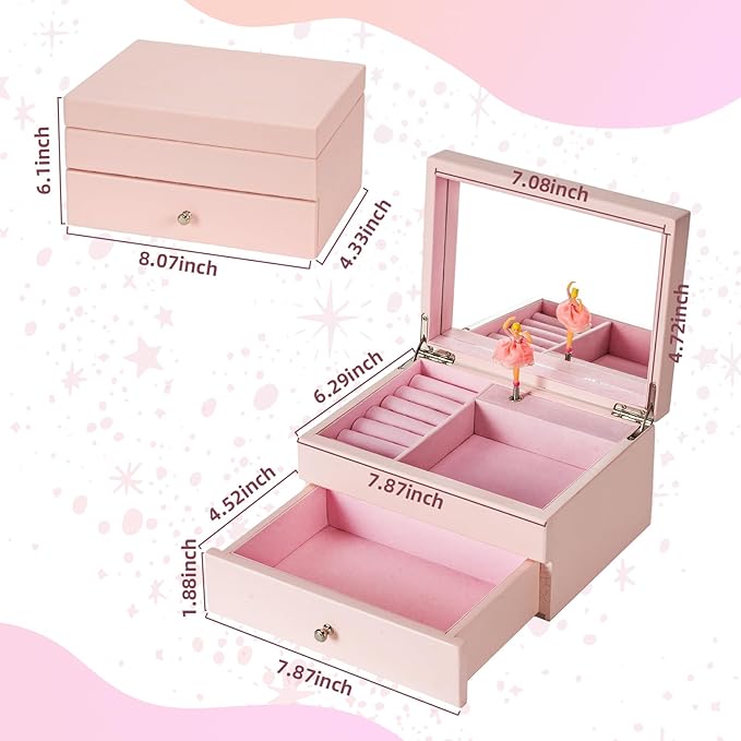Miratino Music Jewelry Box Gifts for Girls, Wooden Kids Jewelry Boxes & Organizers with Spinning Dancer, Musical Jewelry Storage Gift for Little Girl Toddler Christmas Birthday New Year (Pink)