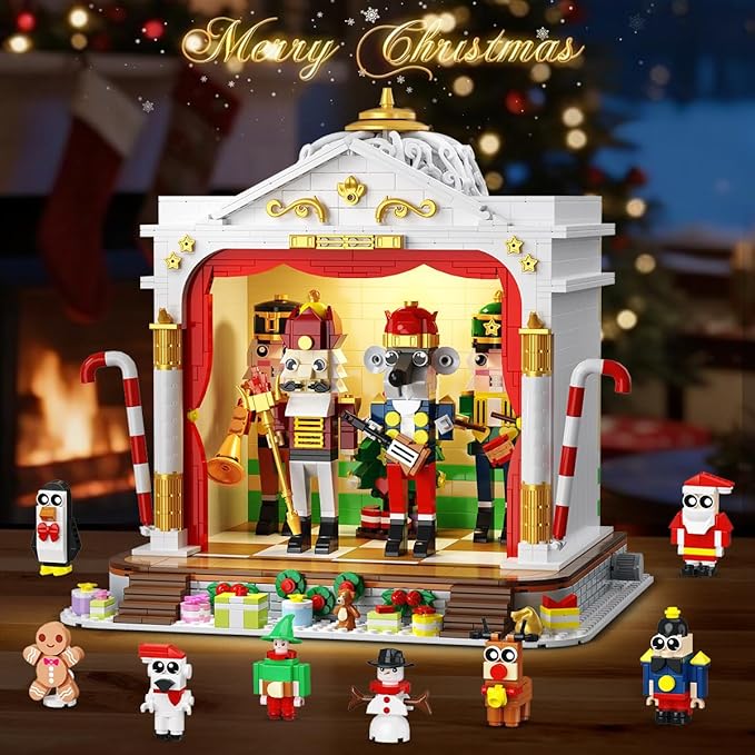 2025 Christmas Nutcracker Theater Building Set with Light, 3.6 Mini Building Block Toy with 4 Nutcrackers & 8 Minifigures, 1690PCS with Xmas Tree Train for Adult Girl Boy Age 12+