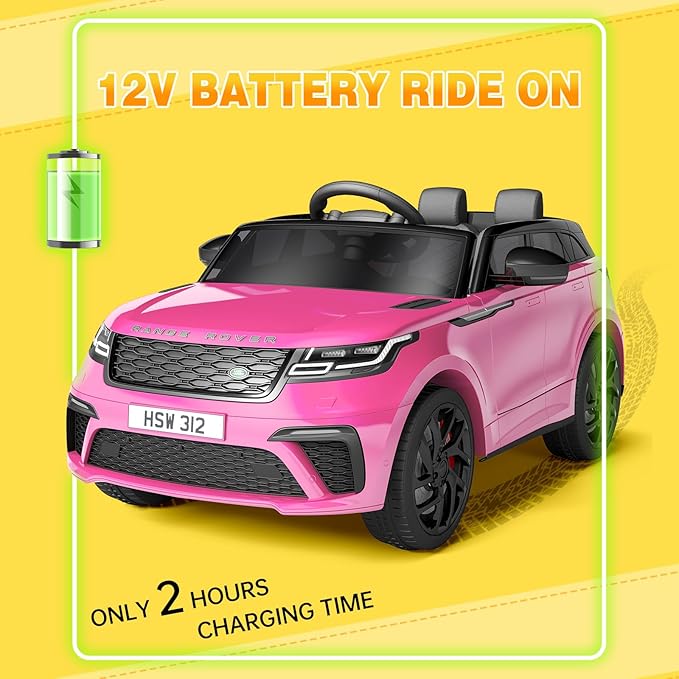 Hetoy Kids Ride On Car with Remote, Licensed Land Rover Kids Electric Car, Ride On Toys for Kids 3-8 with Mp3 Player, Rocking, Pull Rod, Pink