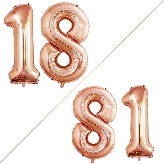 GOER Number 18 Balloons for 18th Birthday Sweet 18 Party Decorations,42 Inch Jumbo Foil Helium 81 Balloons for 81st Birthday Party Decoration (Champagne Gold)
