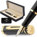 Wordsworth & Black Fountain Pen Set, 18K Gilded Bent Nib, Includes 24 Pack Ink Cartridges, Ink Refill Converter & Gift Box, Gold Finish, Calligraphy, [Black Gold], Perfect for Men & Women