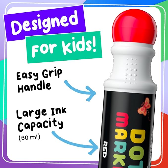 Chalkola 6 Washable Dot Markers for Toddlers 1-3 | Non Toxic Bingo Daubers for Toddlers 2-4 | Preschool, Kindergarten Paint Stamp Markers Set - Dot Art and Crafts Supplies for Kids