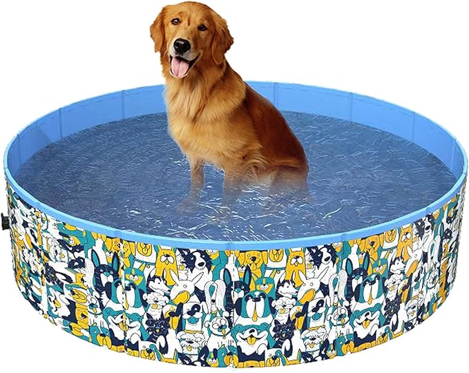 Foldable Dog Pool Pet Bath Pool Collapsible Portable Hard Plastic PVC Pool Bathing Tub Durable Indoor & Outdoor Swimming Kiddie Pool for Dogs Cats 31.5"