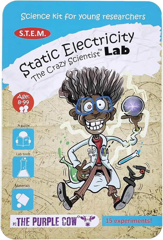 The Purple Cow Crazy Scientist Static Electricity - Science Kits for Young Researchers. for Learning & Education - STEM Educational Games for Kids, Boys & Girls, with Instructions