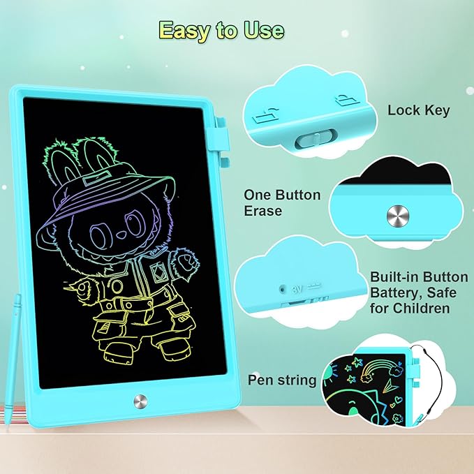 12.9 Inch LCD Writing Tablet for Kids, Colorful Toddler Doodle Board - Erasable Drawing Pad, Educational Learning Toy for Ages 3-8 - Valentine's Day Christmas Birthday Gifts (12.9 Inch, Blue)