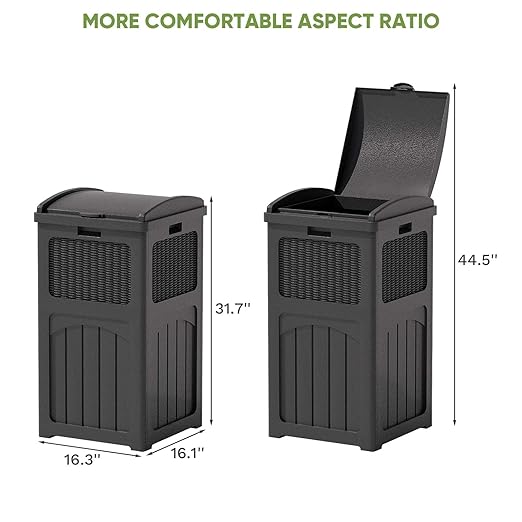 Patiowell 36 Gallon Outdoor Trash Can, Resin Outdoor Garbage Can with Lid for Patio, Backyard, Deck, Black (2 Pack