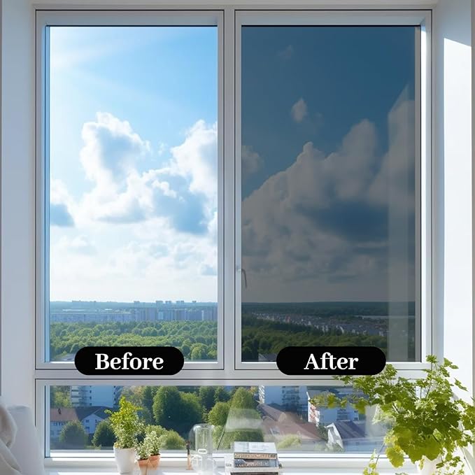 Niviy One Way Window Privacy Film with Installation Tools, Window Tint for Home, Reflective Window Film See Out Not in for Home Office,Black Silver, 29.5 Inch X 118 Inch