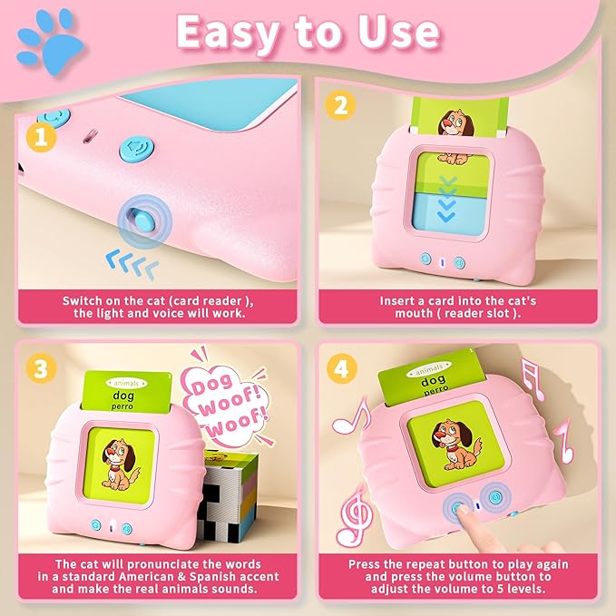 Toddler Toys Bilingual English and Spanish Talking Flash Cards for 1 2 3 4 5 6 Year Old Boys and Girls, Autism Sensory Toys for Autistic Children, Learning Educational Speech 250 Sight Words