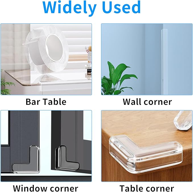 1.18 in x 16.4 FT,Clear Edge Corner Protector Baby Proofing with 6 Corners,Self Adhesive Protective Bumper Guards for Cabinet Door Desk Glass Table Bed Furniture,Kitchen Countertop
