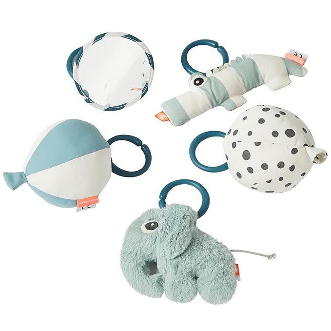 Done by Deer Deer Friends Blue Activity Play Mat with Hanging Toys - Soft, Durable, & Easy to Clean - Stimulates Senses - Improves Motor Skills & Cognitive Development