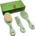 3 Piece Baby Hair Brush & Comb Set for Newborns- Soft Goat Bristle Hair-Brush, Silicone Bath Brush and Plastic Comb for Infant, Toddler, Kids - Baby