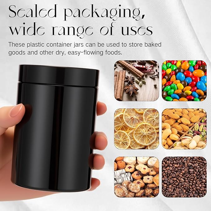 SATINIOR 24 Pieces Empty Clear Plastic Jars with Lids Round Storage Containers Wide Mouth for Beauty Product Cosmetic Cream Lotion Liquid Butter Craft and Food(Black,16 oz)