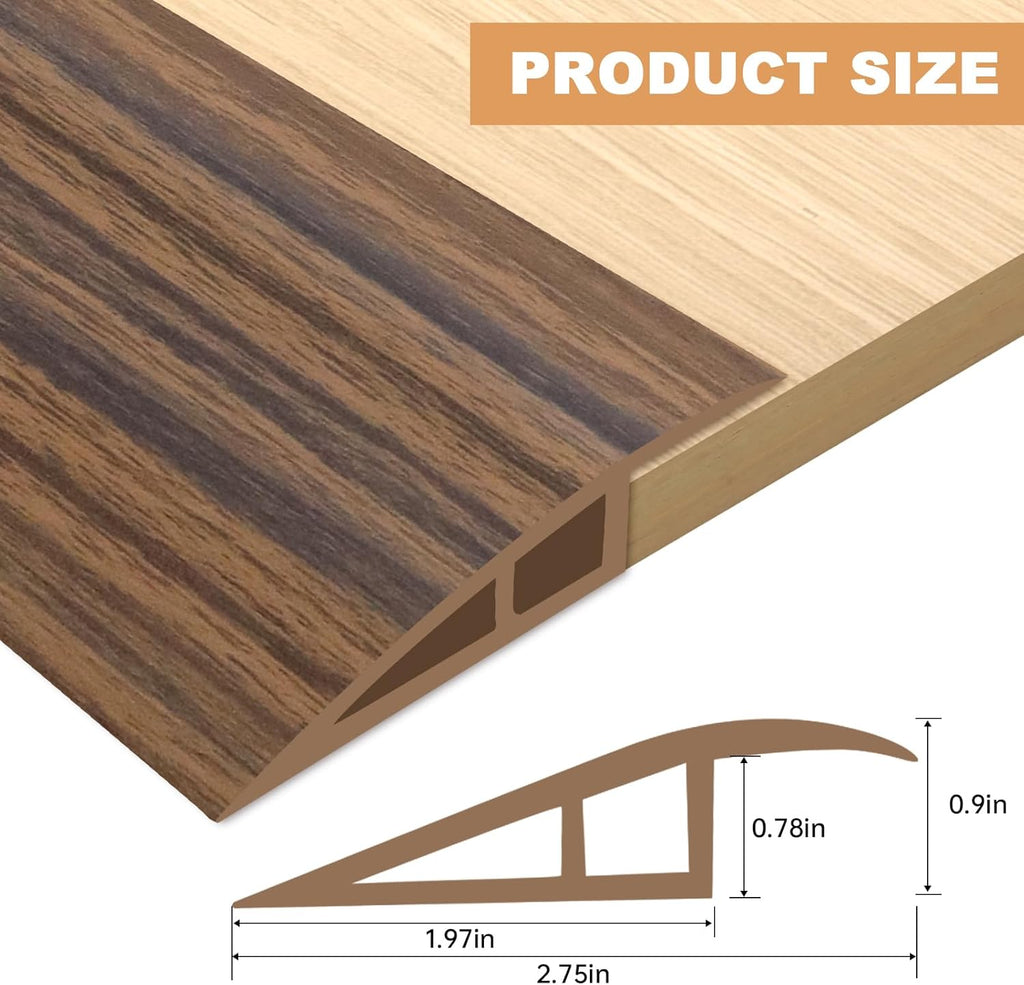 Vinyl Door Threshold Flooring Transition Strip Self Adhesive Carpet Edging Strip for Laminate Doorway Edge Threshold from 3/5" to 4/5" (Smoked Brown Wood Grain, 3.3 Ft)