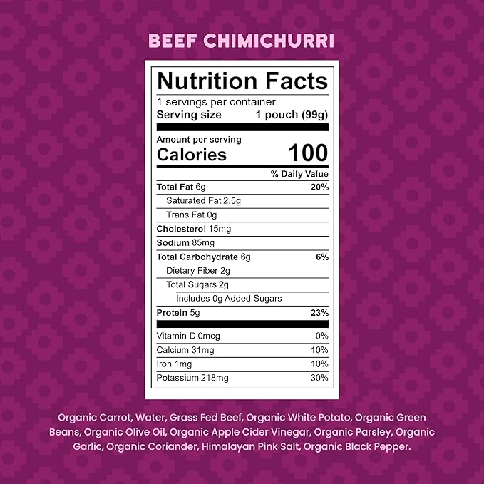 Serenity Kids 7+ Months Baby Food Puree Pouches Beef Chimichurri - Ethically Sourced Meat & Organic Veggies - BPA-Free Pouches - Toddler Food & Baby Snack - 3.5 Oz, 12 Pack
