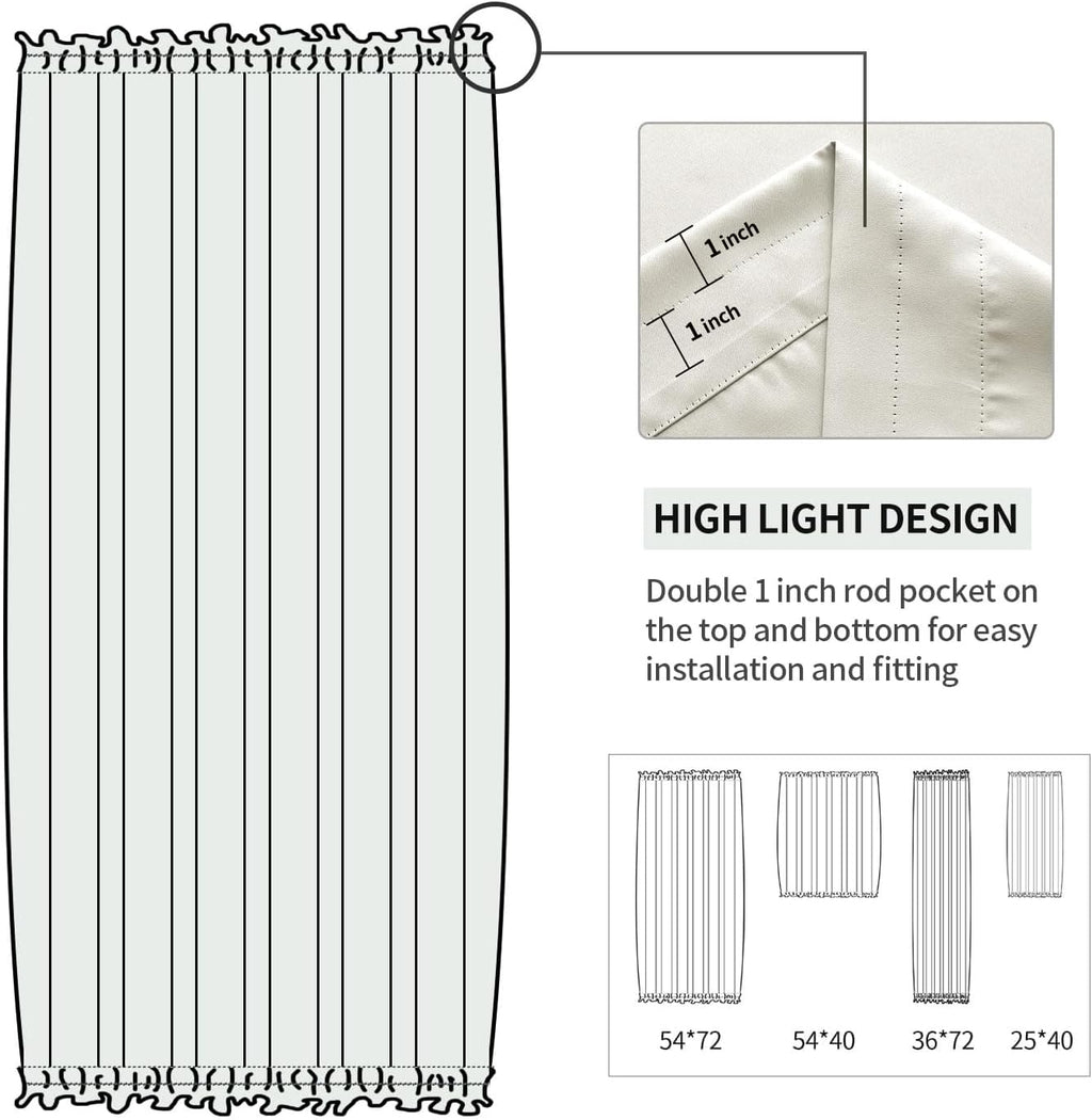 DWCN French Door Curtains – Rod Pocket Thermal Curtain for Doors with Glass Window, Kitchen and Patio Doors for Privacy, 36 X 72 Inches Long, 1 Curtain Panel with Tieback,Ivory