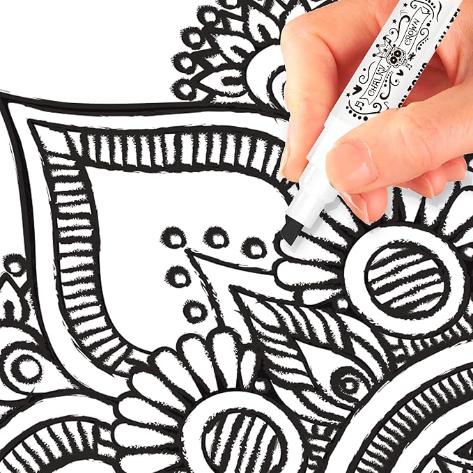 CHALKY CROWN Liquid Chalk Marker Pen - Dry Erase Marker - Chalk Markers for Chalkboard Signs, Windows, Blackboard, Glass - 6mm Reversible Tip (Black, 5 Pack)