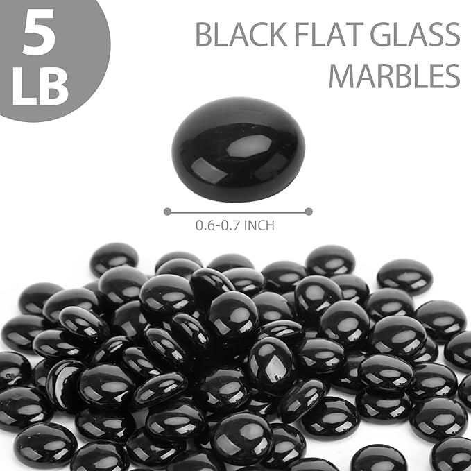 FUTUREPLUSX 5LB Black Flat Glass Marbles, Gemstone Beads, Aquarium Rocks Fish Tank, Gravel Stones Bulk Pebbles Decorative Beads for DIY Crafts Vase Fillers Table Scatter Decor