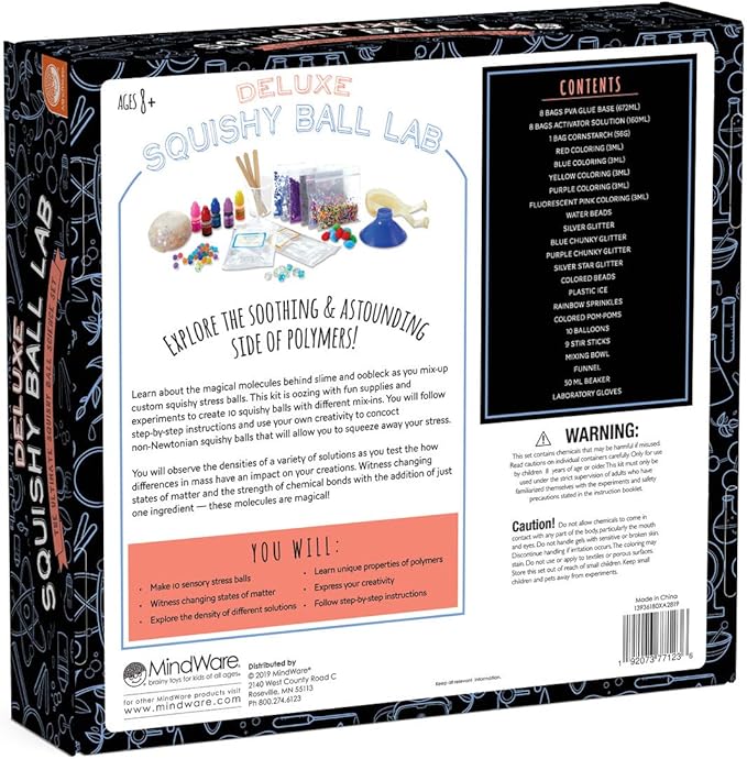 MindWare Science Academy Deluxe Squishy Ball Lab - Includes All Ingredients to Make 10 Squishy Balls - Ages 8 and Up