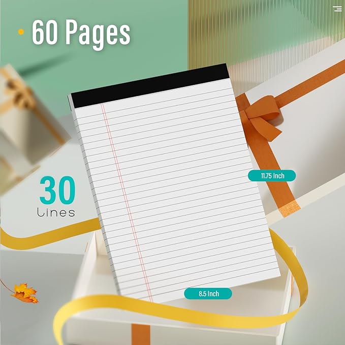 2 Pcs Legal Pads 8.5 x 11 Note Pads 8.5 x 11 Inch Notepad 60 Sheets Writing Pads Wide Ruled Lined Paper Pads White Paper Note Pads 8.5 x 11 with 30 Sheets Per Legal Pad for School, Office, Home