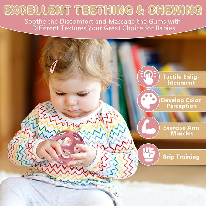 MCGMITT Sensory Balls for Baby, Food Grade Stretchy Silicone Infant Ball, Easy Grasp Ball for Babies 0-12 Months BPA-Free Montessori Learning Toy, Developmental Teething Toys Baby Shower Gifts