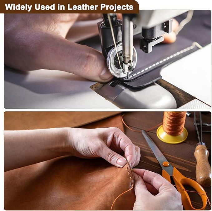 uxcell 150D 0.8mm Flat Waxed Thread 284 Yards Polyester Leather Sewing Waxed String Hand Stitching Waxed Cord for Leather Stitching Sewing Bookbinding DIY Craft Beige