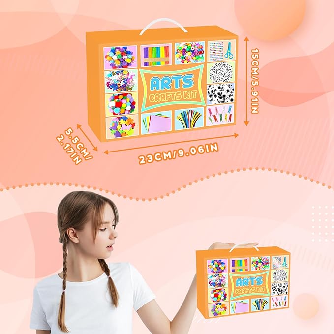 2000 PCS Arts and Crafts Supplies for Kids All-in-1 Craft Kit with Pipe Cleaners Craft Box Set DIY Crafting Supply School Supplies Toys Gifts for Girls Boys Ages 4-6, 6-8, 8-12, Orange
