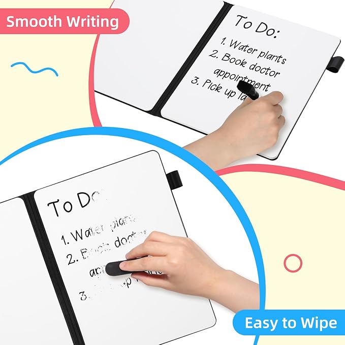 AGM Portable White Board Dry Erase Notebook, 8.4" x 6" Double Sided Folding Whiteboards with 3 Pens, Small Travel Dry Erase Board Skin-Friendly Material for Study, Meeting, Planning, Dark