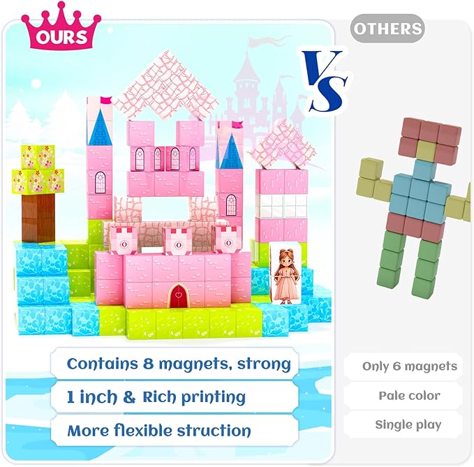 Updated Magnetic Blocks-Princess Castle, Creative Magnetic Building Blocks Toddler Toys, Birthday Gifts for Kids 3+ Years Old, STEM Montessori Sensory Toy for Boys & Girls Age 3-4 4-5 6-8