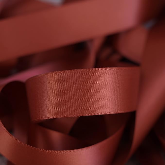 HUIHUANG Satin Ribbon 1 inch Wide Rust Red Ribbon for Fall Wedding 50 Yards Double Face Silk Satin Ribbons for Crafts Christmas Tree Decor Gift Wrapping Bows Bridal Floral Bouquet Invitation Card