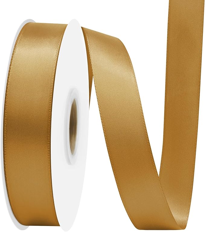 Old Gold Satin Ribbon 7/8" X 50 Yards Solid Color Double Faced Ribbons Perfect for Crafts Wedding Decor Bow Making Arts Sewing and More