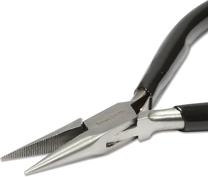 The Beadsmith Chain Nose Pliers – Serrated – Extra Fine Tips – 4.5 inches (114mm) – PVC Grip Handle with Double Leaf Springs – Jewelry Making Tool for Creating Bracelets, Earrings and Necklaces