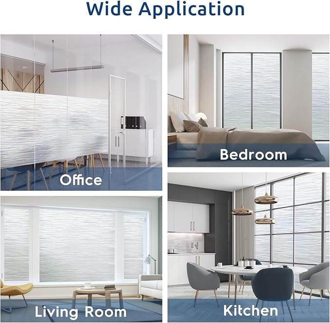rabbitgoo Window Privacy Film Frosted Glass Film Removable Vinyl Door Coverings UV Blocking Decorative Static Cling Non-Adhesive Window Clings Sticker for Home Decor, 29.5 x 157.4 Inches