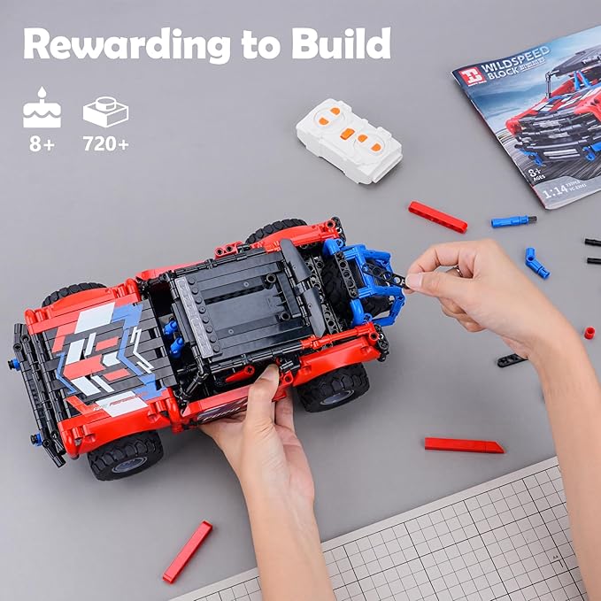 VERTOY STEM Remote Control Building Car - Educational Building Toys Gift for Kids Boys Girls Age 8-12 Year Old, Bigger Red Off-Road Model(720+ pcs)