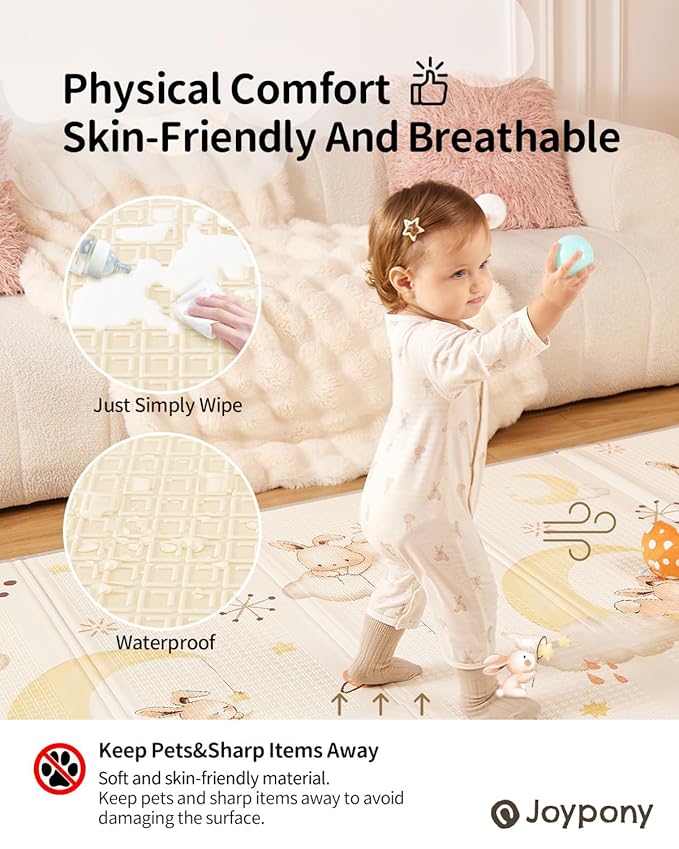 Baby Play Mat, 79" X 71" X 0.6" Extra Large & Thick Reversible Foldable Play Mats for Babies and Toddlers, Anti-Slip Portable Baby Floor Mat for Tummy Time, Baby Mat for Floor with Travel Bag