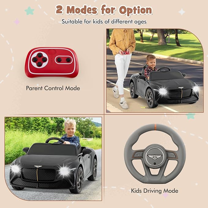 Costzon Ride on Car, 12V Licensed Bentley Bacalar Battery Powered Kids' Electric Vehicles w/Remote Control, Scissor Doors, Wireless Connection, Lights/Sound Effects, Kids Car Toys for Toddlers(Black)